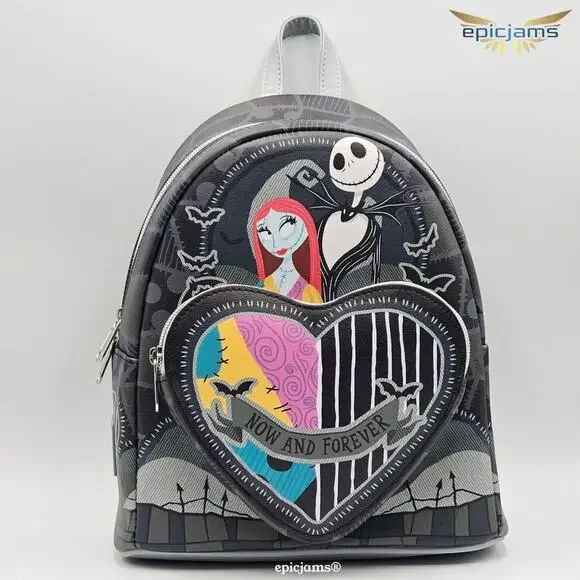 Loungefly The Nightmare Before Christmas Jack & Sally Split Heart Mini Backpack - Picture 1 of 5